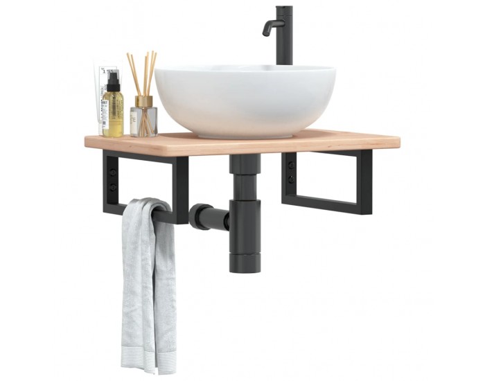 Sonata H Стенен рафт за мивка, стомана и масивно дърво дъб