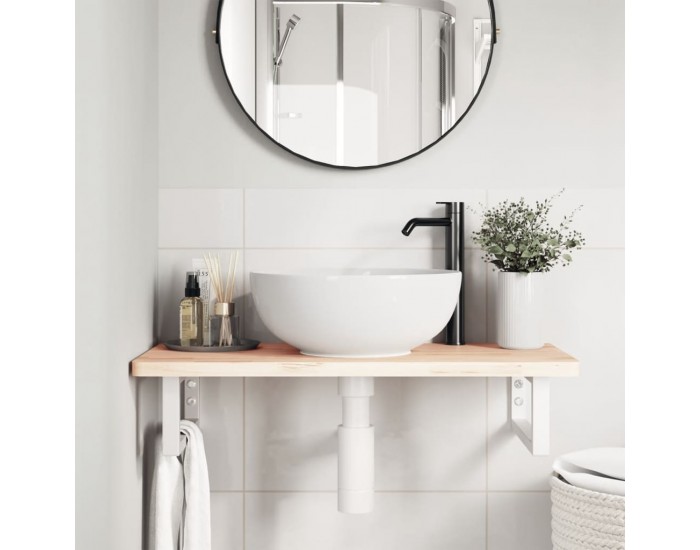 Sonata H Стенен рафт за мивка, стомана и масивно дърво бук