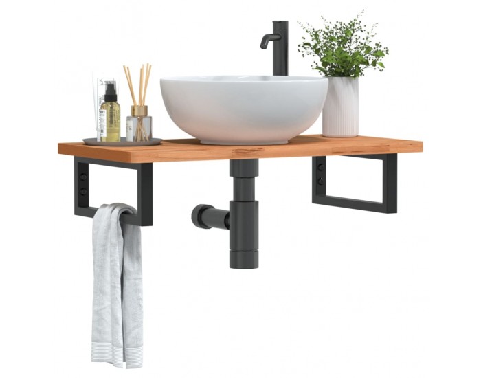 Sonata H Стенен рафт за мивка, стомана и масивно дърво бук