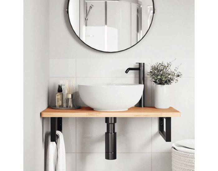 Sonata H Стенен рафт за мивка, стомана и масивно дърво бук