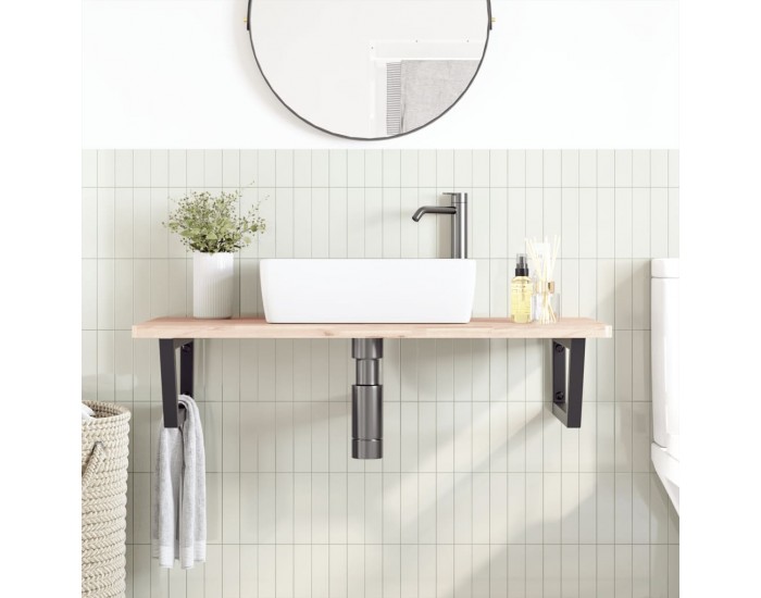 Sonata H Стенен рафт за мивка, стомана и масивно дърво бук