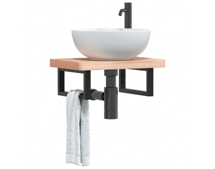 Sonata H Стенен рафт за мивка, стомана и масивно дърво бук