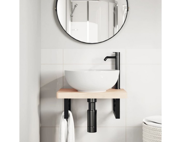 Sonata H Стенен рафт за мивка, стомана и масивно дърво бук