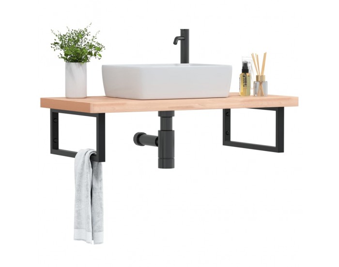 Sonata H Стенен рафт за мивка, стомана и масивно дърво бук