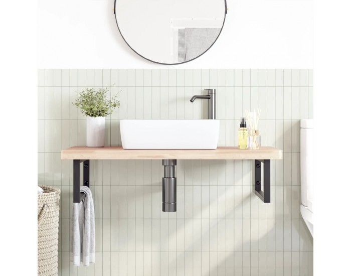 Sonata H Стенен рафт за мивка, стомана и масивно дърво бук