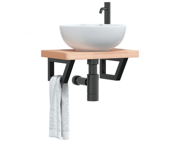 Sonata H Стенен рафт за мивка, стомана и масивно дърво бук