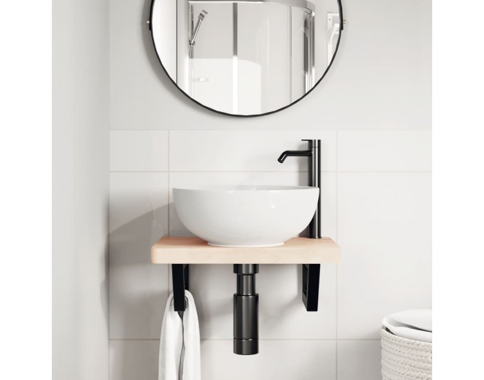 Sonata H Стенен рафт за мивка, стомана и масивно дърво бук