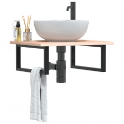 Sonata H Стенен рафт за мивка, стомана и масивно дърво дъб - Шкафове за баня