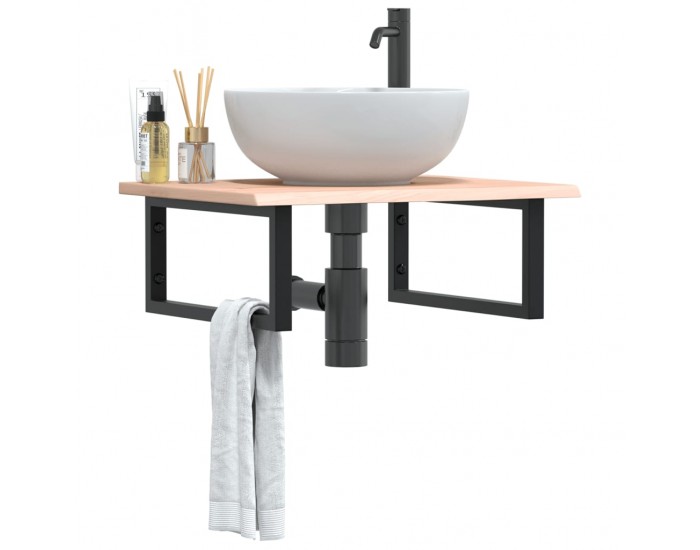 Sonata H Стенен рафт за мивка, стомана и масивно дърво дъб