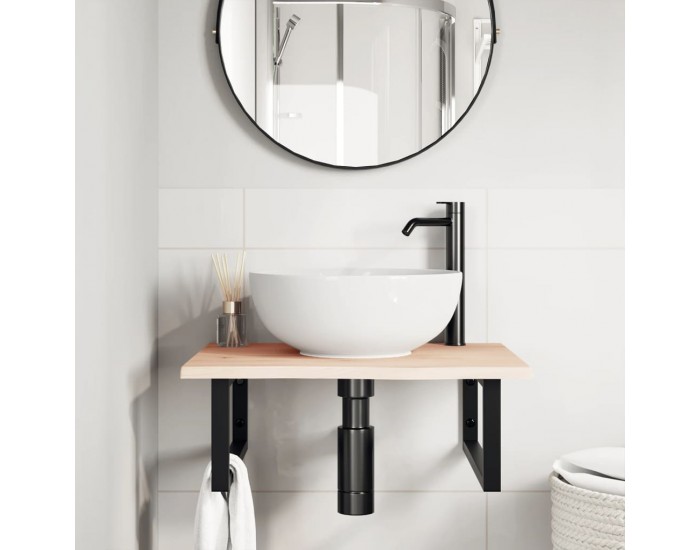 Sonata H Стенен рафт за мивка, стомана и масивно дърво дъб