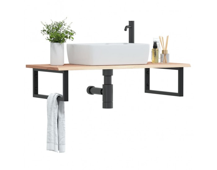 Sonata H Стенен рафт за мивка, стомана и масивно дърво дъб