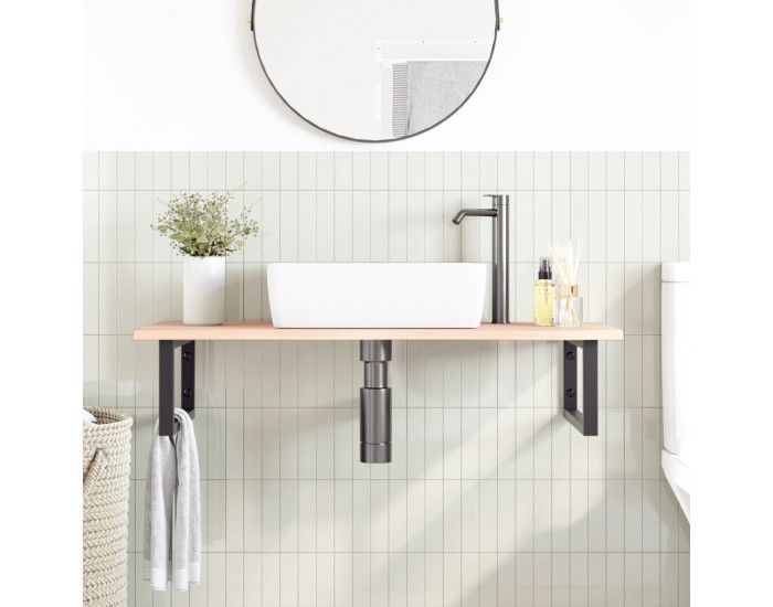 Sonata H Стенен рафт за мивка, стомана и масивно дърво дъб