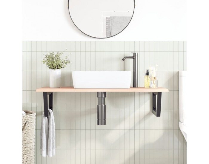 Sonata H Стенен рафт за мивка, стомана и масивно дърво дъб