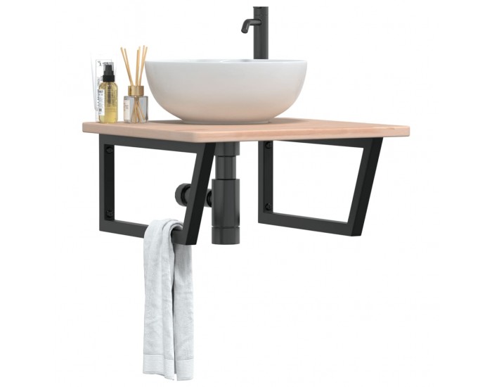 Sonata H Стенен рафт за мивка, стомана и масивно дърво дъб