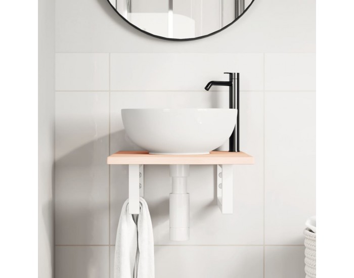 Sonata H Стенен рафт за мивка, стомана и масивно дърво дъб