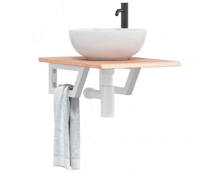 Sonata H Стенен рафт за мивка, стомана и масивно дърво дъб