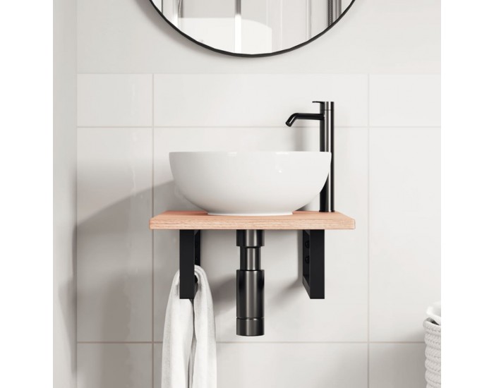 Sonata H Стенен рафт за мивка, стомана и масивно дърво дъб