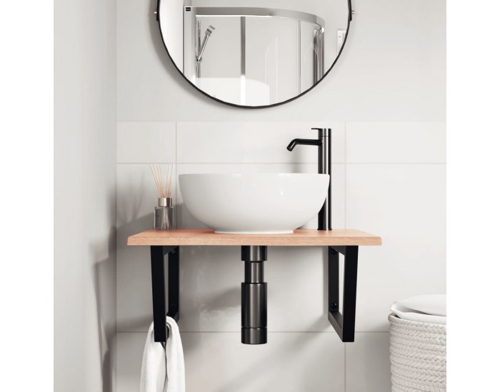 Sonata H Стенен рафт за мивка, стомана и масивно дърво дъб