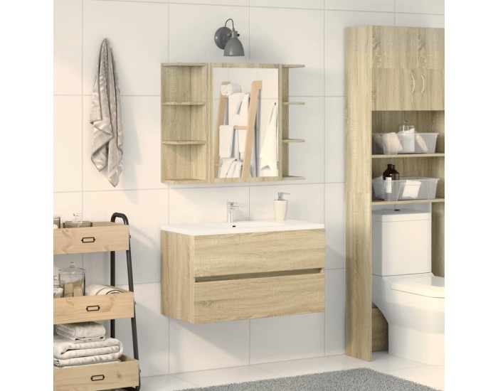 Sonata H Шкаф за баня огледало дъб сонома 80x20,5x64 см инженерно дърво