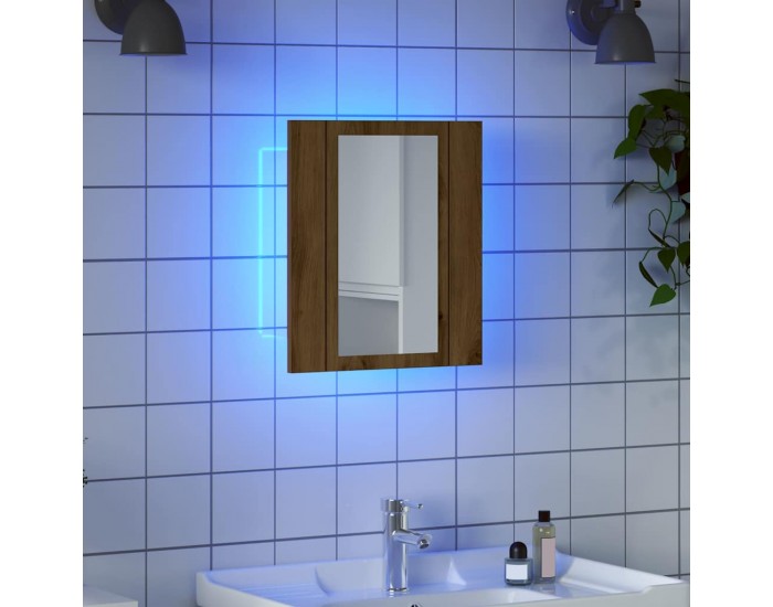 Sonata H LED шкаф за баня с огледало, дъб артизан, 40x12x45 см