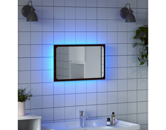 Sonata H LED огледало за баня, кафяв дъб, 60x8,5x38 см, инженерно дърво