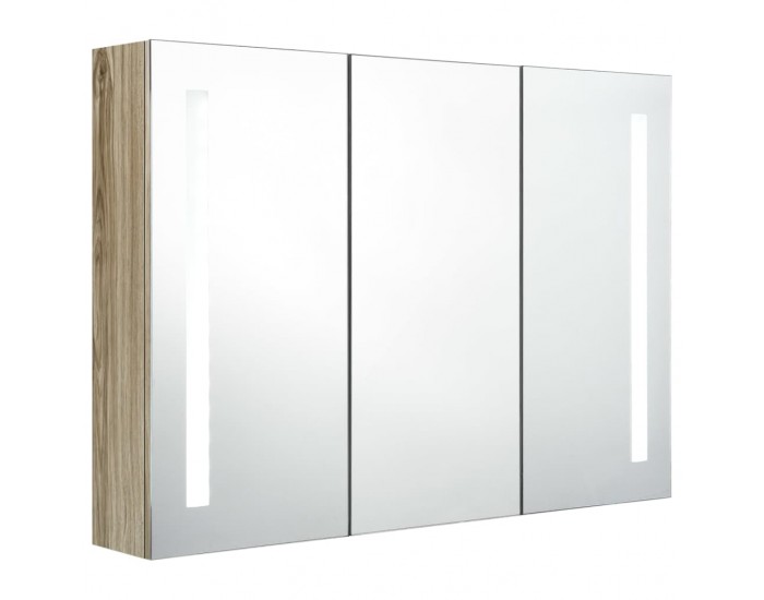 Sonata H LED шкаф с огледало за баня, 89x14x62 см, цвят дъб