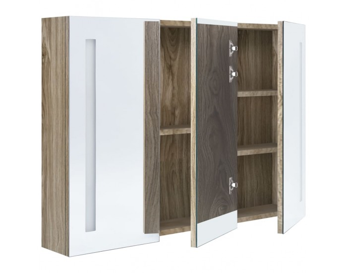 Sonata H LED шкаф с огледало за баня, 89x14x62 см, цвят дъб