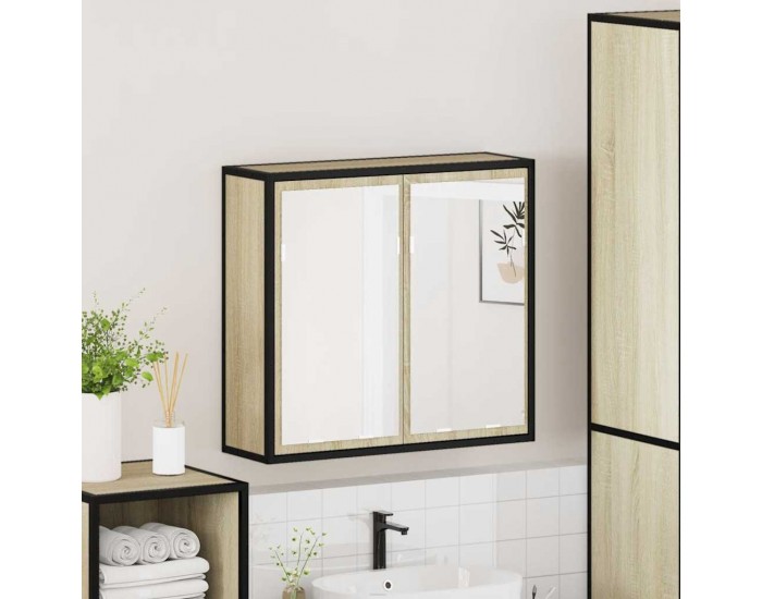 Sonata H Шкаф за баня с огледало, дъб сонома, 65x20x60 см, инженерно дърво