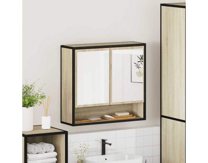 Sonata H Шкаф за баня с огледало, дъб сонома, 65x20x60 см, инженерно дърво