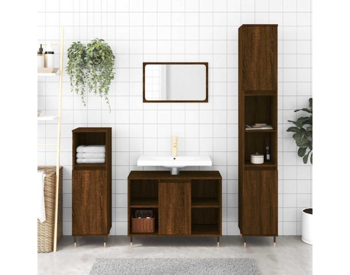 Sonata H Шкаф за баня, кафяв дъб, 80x33x60 см, инженерно дърво