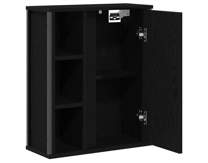 Sonata H Стенен шкаф за баня с огледало черно и дъб 50x21x60 cm