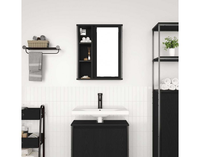 Sonata H Стенен шкаф за баня с огледало черно и дъб 50x21x60 cm