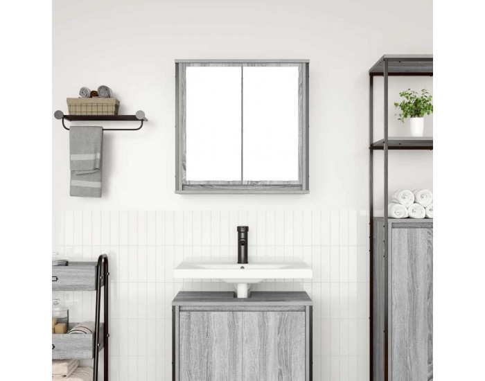 Sonata H Стенен шкаф за баня с огледало сив сонома 60x21x60 cm