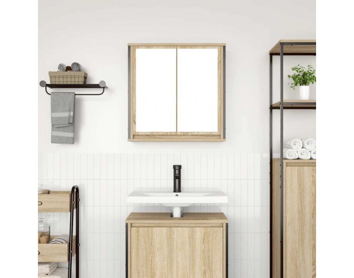 Sonata H Стенен шкаф за баня с огледало дъб сонома 60x21x60 cm