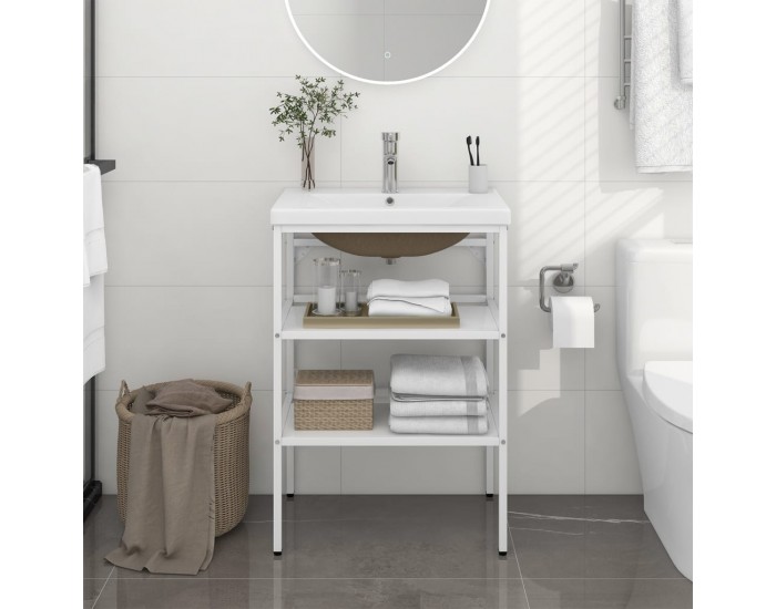 Sonata H Рамка за мивка за баня с вграден умивалник, бяла, желязна