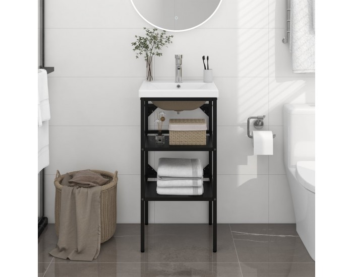 Sonata H Рамка за мивка за баня с вграден умивалник, черна, желязна