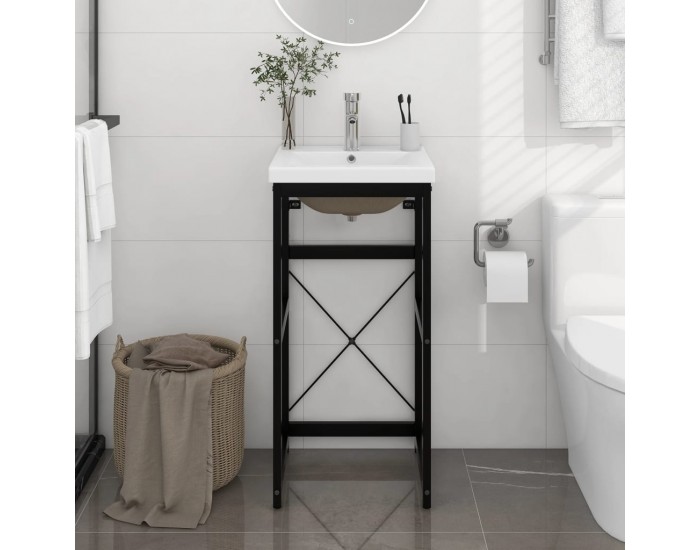 Sonata H Рамка за мивка за баня с вграден умивалник, черна, желязна