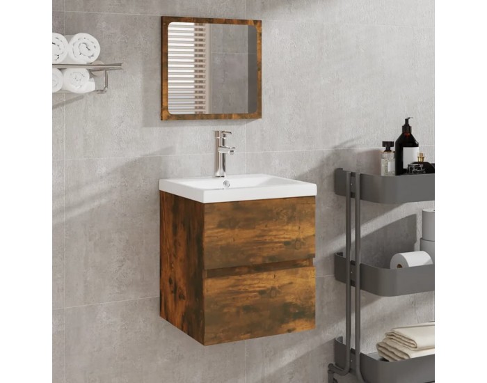 Sonata H Шкаф за баня с мивка и огледало, опушен дъб