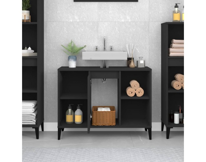 Sonata H Шкаф за мивка, черен, 80x33x60 см, инженерно дърво