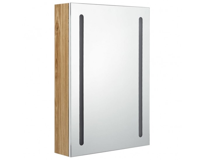 Sonata H LED шкаф с огледало за баня, бяло и цвят дъб, 50x13x70 см