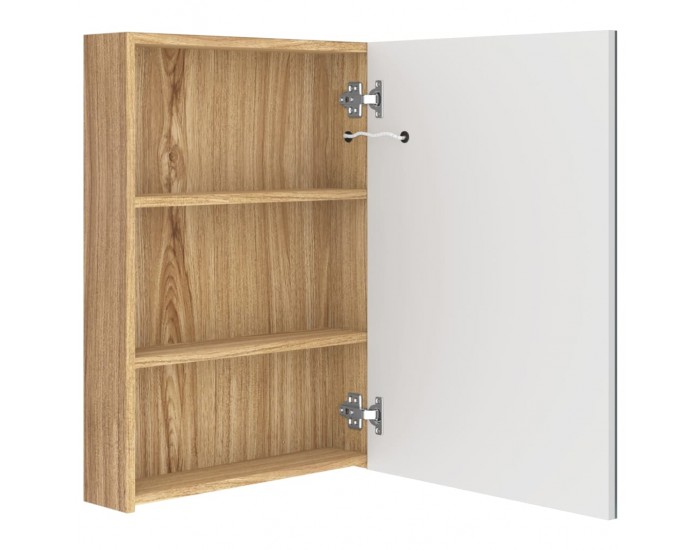 Sonata H LED шкаф с огледало за баня, бяло и цвят дъб, 50x13x70 см