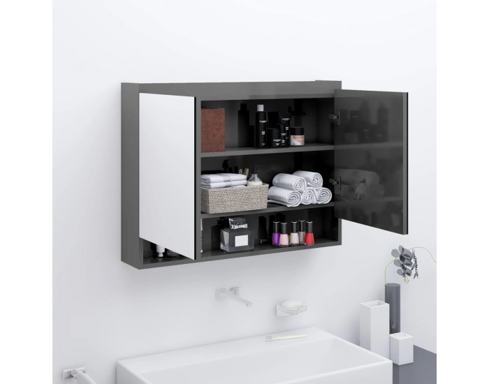 Sonata H Шкаф с огледало за баня, 80x15x60 см, МДФ, сияйно сиво