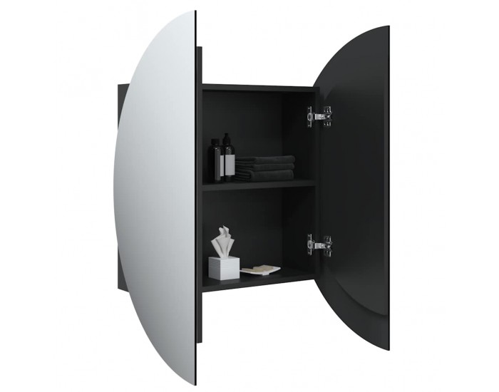 Sonata H Шкаф за баня с кръгло огледало и LED, черен, 54x54x17,5 см