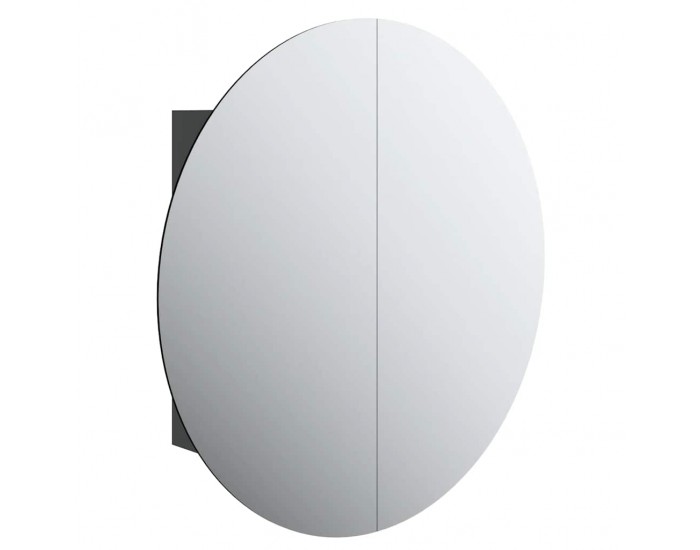 Sonata H Шкаф за баня с кръгло огледало и LED, черен, 54x54x17,5 см