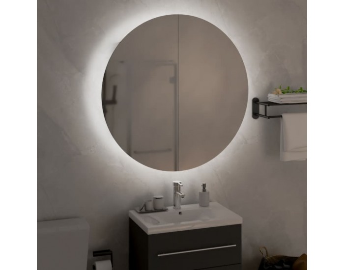 Sonata H Шкаф за баня с кръгло огледало и LED, черен, 54x54x17,5 см