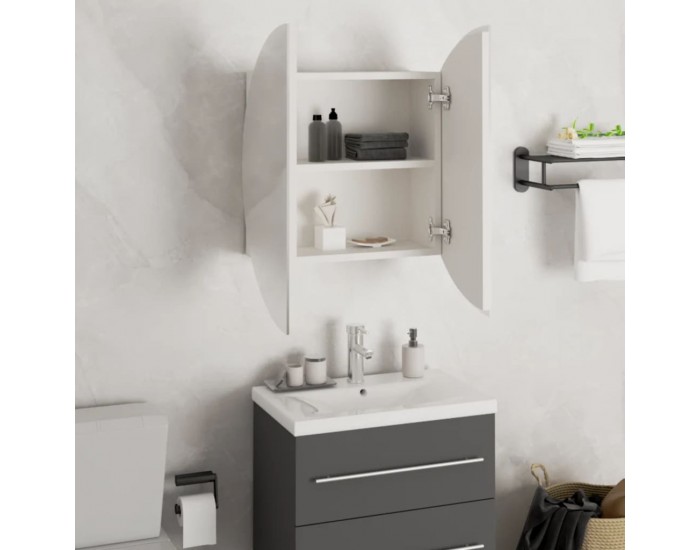 Sonata H Шкаф за баня с кръгло огледало и LED, бял, 47x47x17,5 см