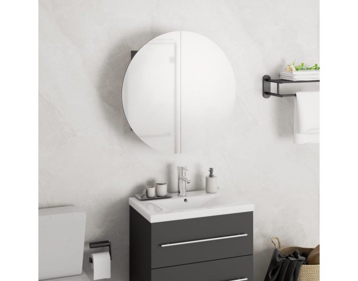 Sonata H Шкаф за баня с кръгло огледало и LED, сив, 40x40x17,5 см