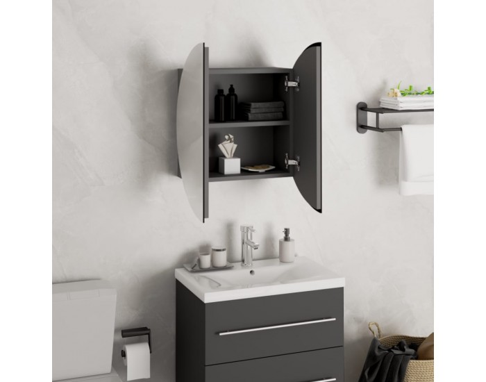 Sonata H Шкаф за баня с кръгло огледало и LED, сив, 40x40x17,5 см