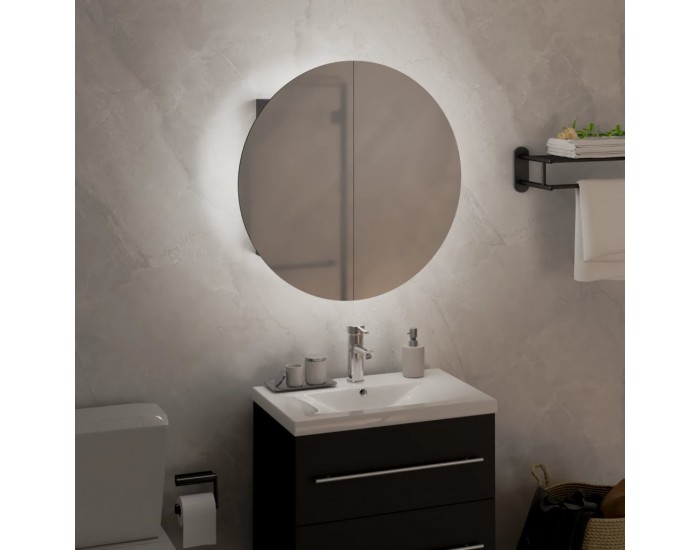 Sonata H Шкаф за баня с кръгло огледало и LED, сив, 40x40x17,5 см