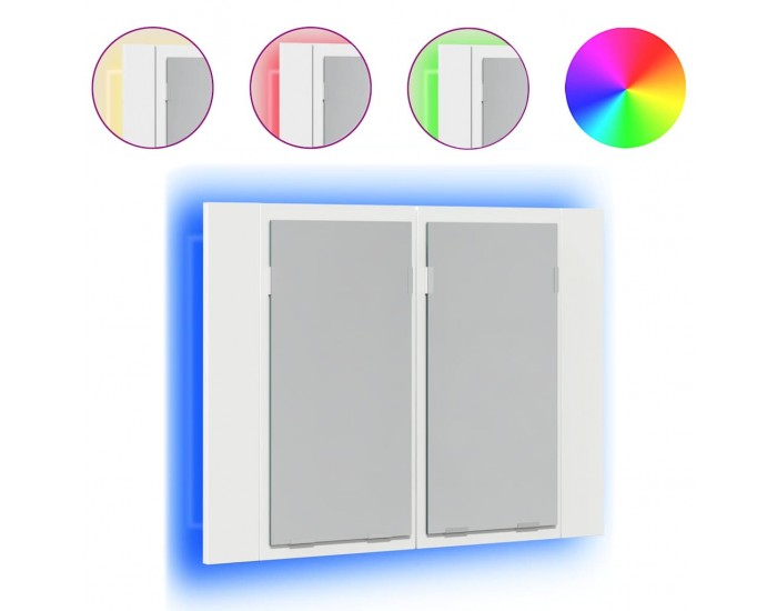 Sonata H Шкаф с LED огледало за баня, бял, 60x12x45 см, акрил